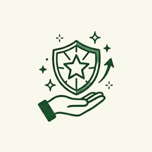 Illustrated shield with a star resting above an open hand symbolizes rewards, trust, and ongoing benefits.